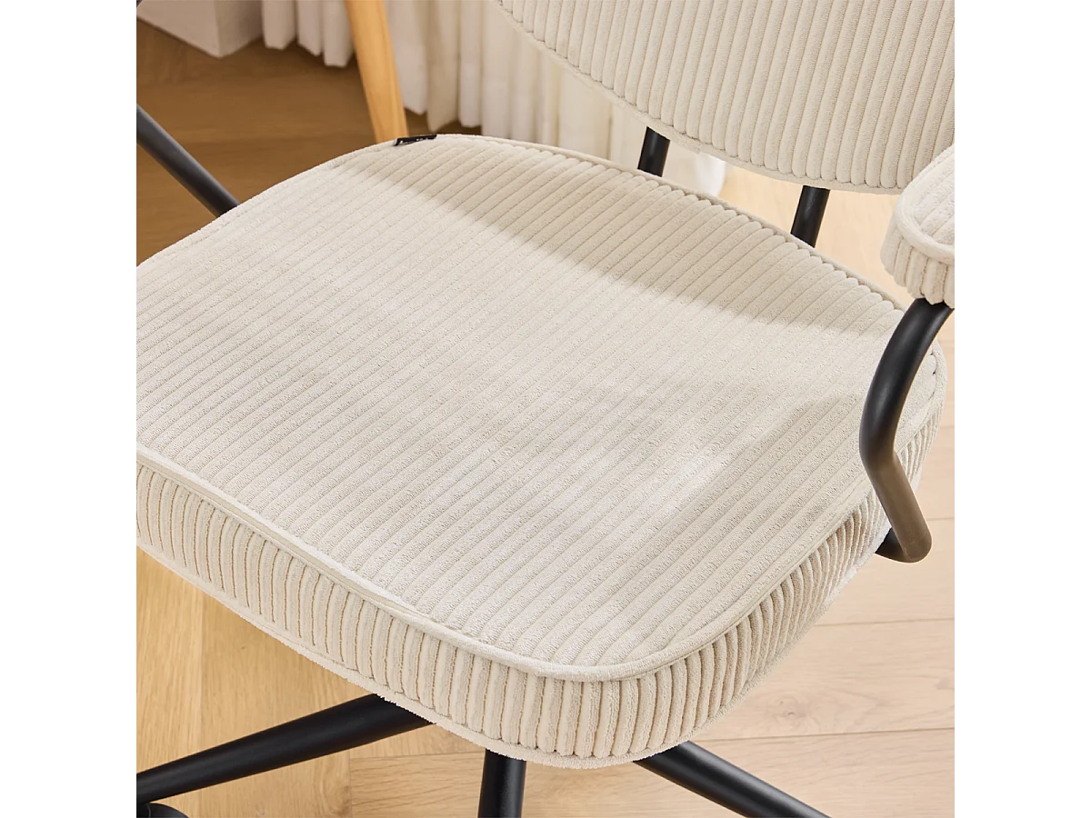 Fauteuil de bureau pivotant et réglable en hauteur en velours côtelé beige - Ann