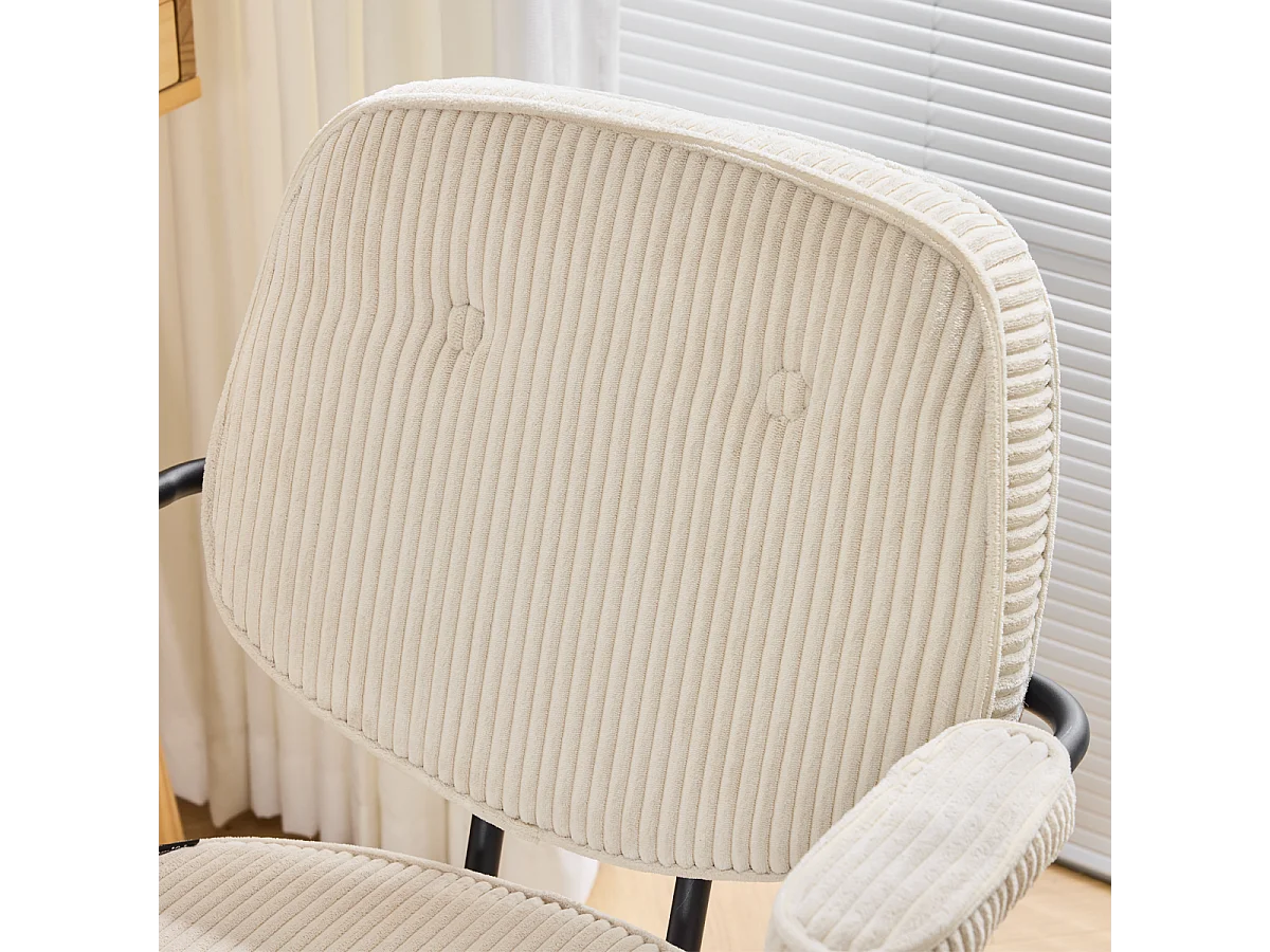 Fauteuil de bureau pivotant et réglable en hauteur en velours côtelé beige - Ann