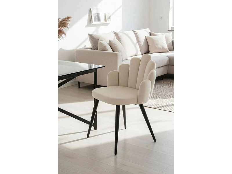 Sillas Comedor - Silla Hand Terciopelo Patas Negras - Beige