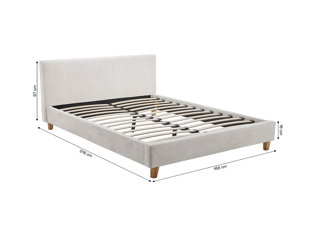 Ensemble Lit adulte 140x190cm avec tête de lit en velours côtelé beige - Milo + Matelas mémoire de forme - Memo HR