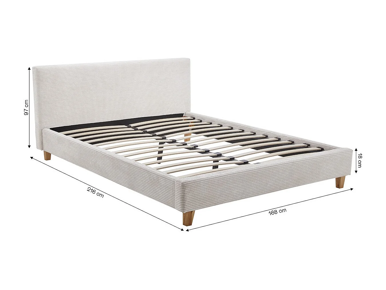 Ensemble Lit adulte 140x190cm avec tête de lit en velours côtelé beige - Milo + Matelas mémoire de forme - Memo HR