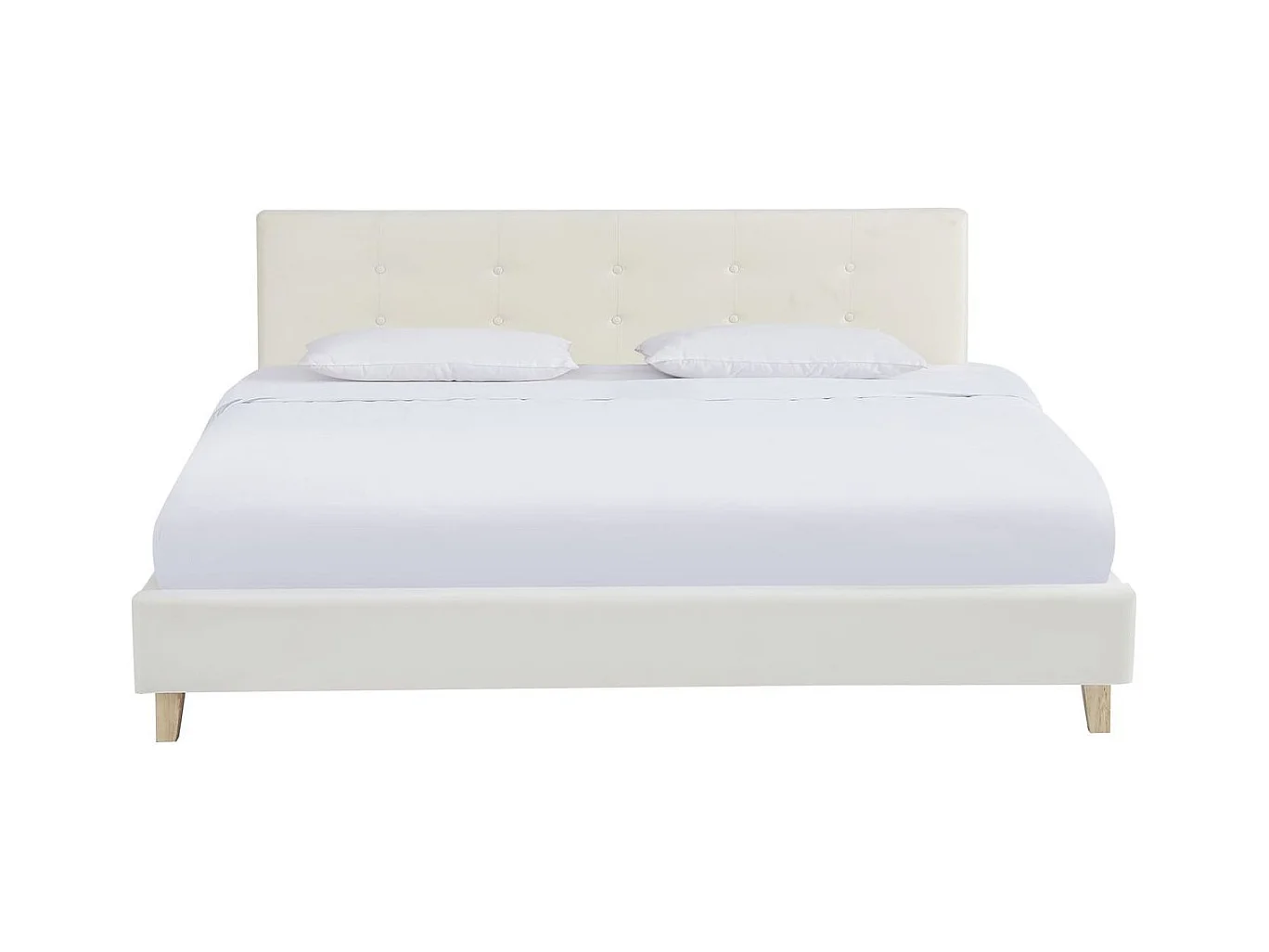 Ensemble Lit adulte 140x190cm avec tête de lit en velours beige - Milo + Matelas mémoire de forme - Dual Confort