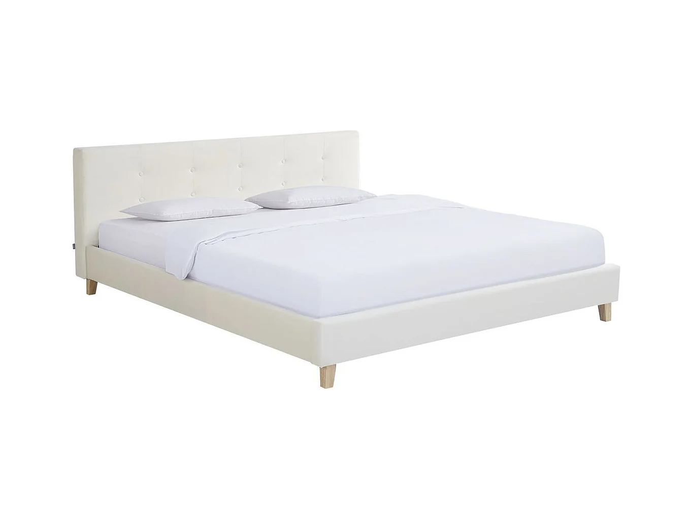 Ensemble Lit adulte 140x190cm avec tête de lit en velours beige - Milo + Matelas mémoire de forme - Dual Confort