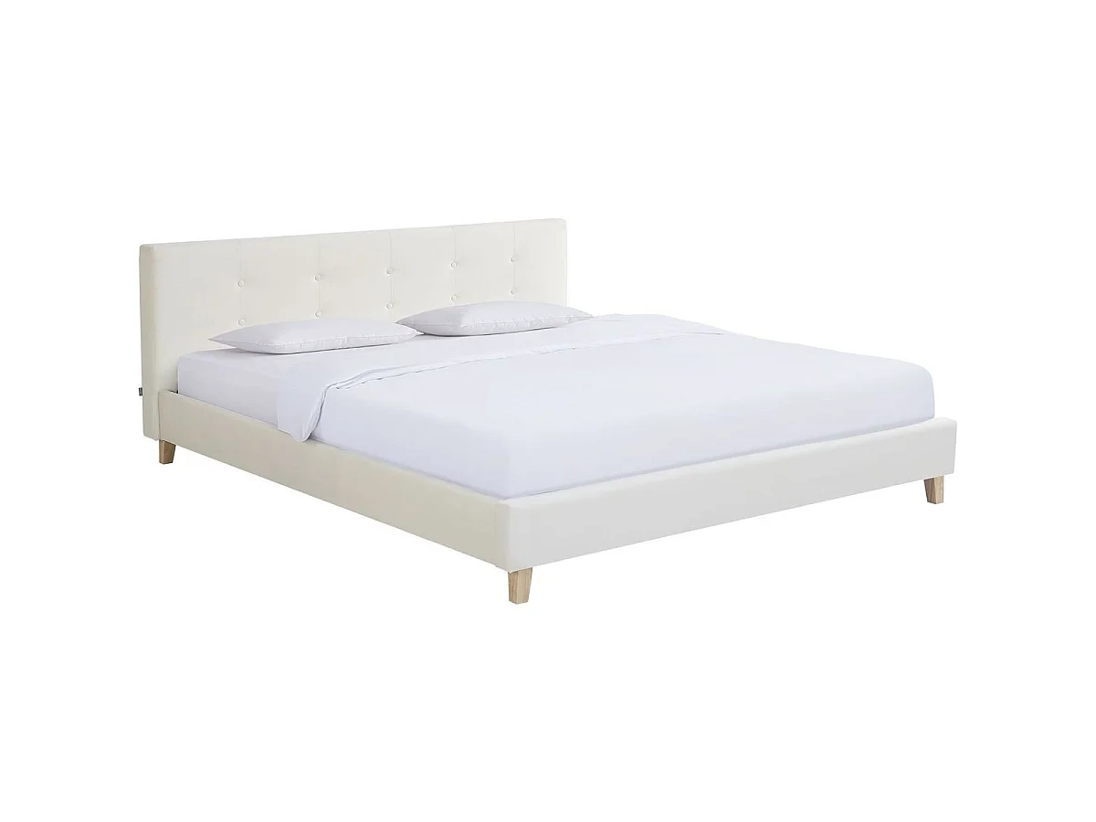 Ensemble Lit adulte 140x190cm avec tête de lit en velours beige - Milo + Matelas mémoire de forme - Dual Confort