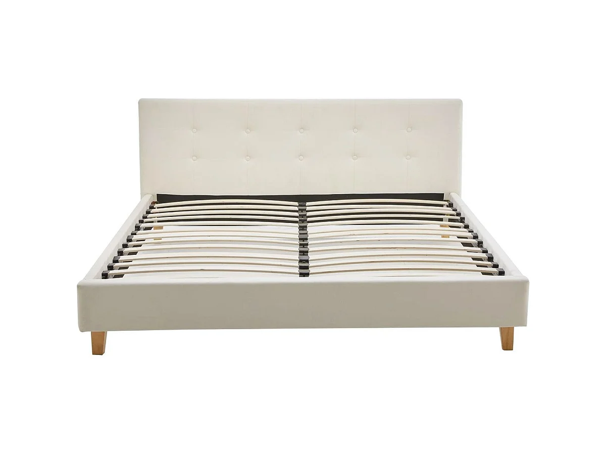 Ensemble Lit adulte 140x190cm avec tête de lit en velours beige - Milo + Matelas mémoire de forme - Dual Confort