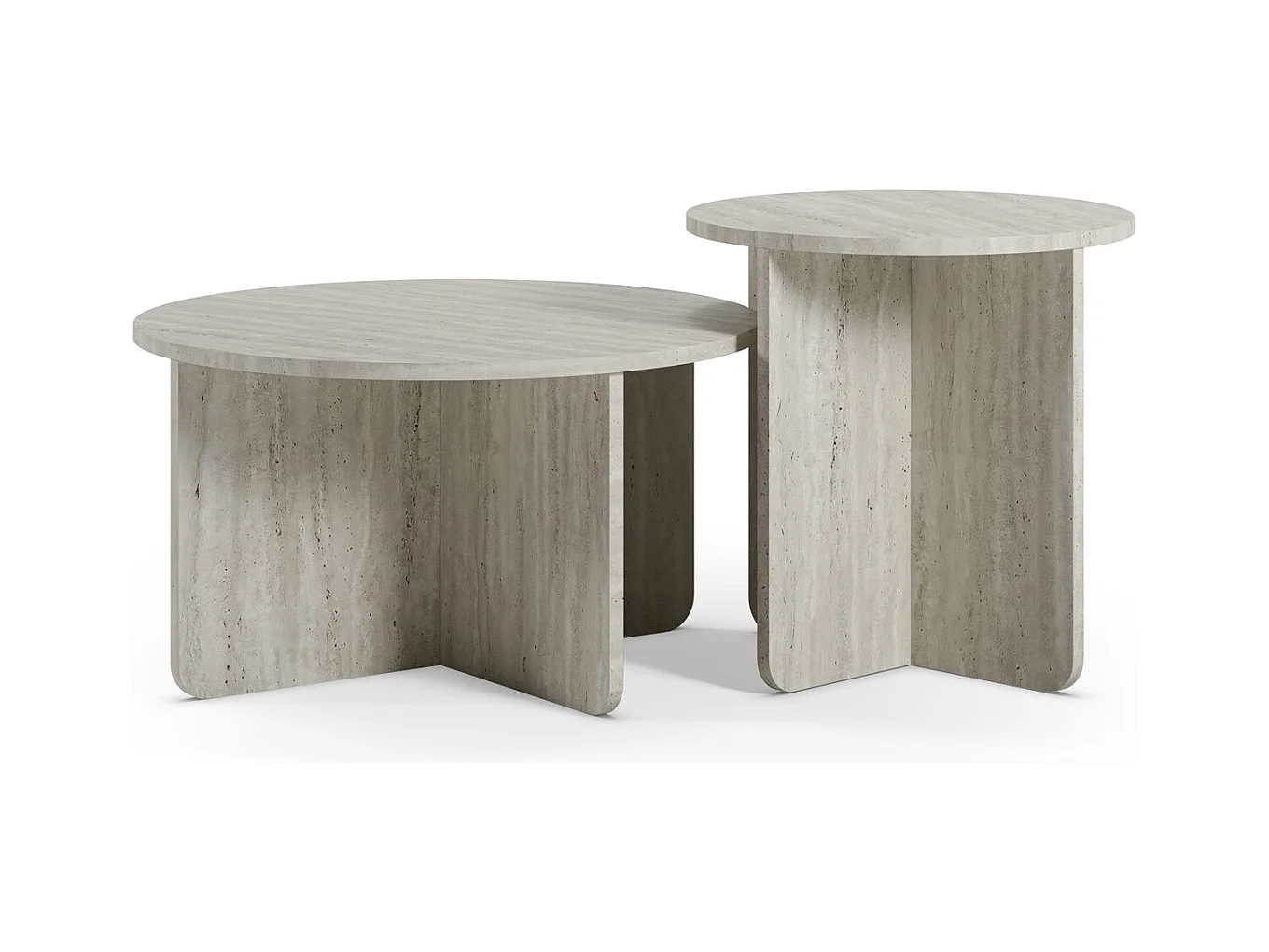 Set de 2 tables basses rondes décor travertin - Mina