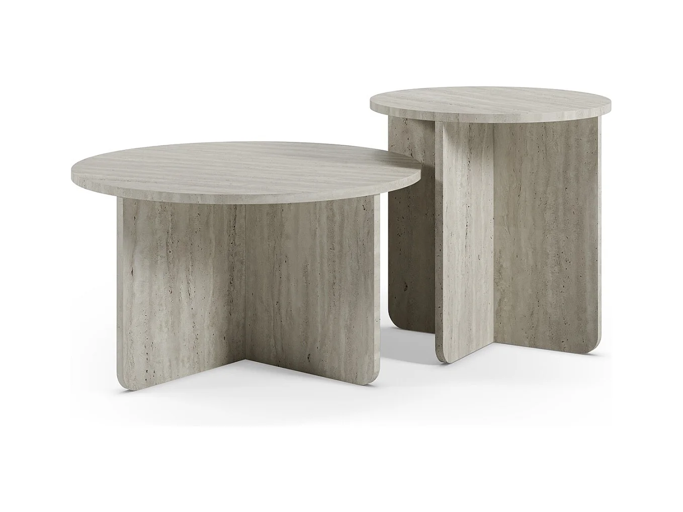 Set de 2 tables basses rondes décor travertin - Mina