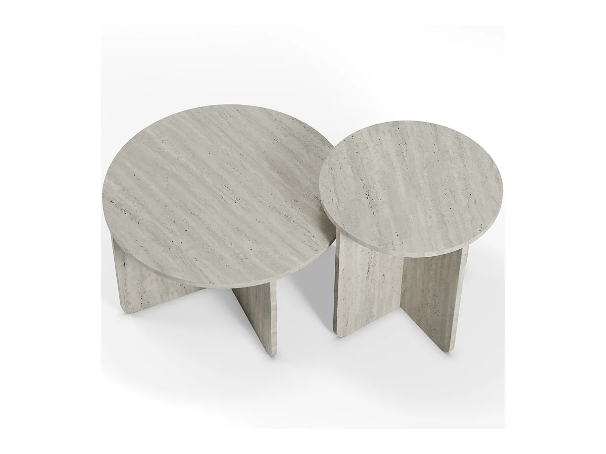 Set de 2 tables basses rondes décor travertin - Mina