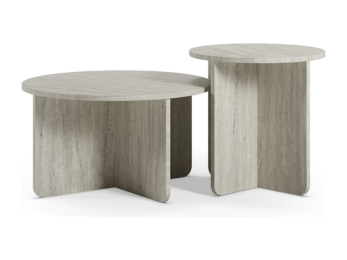 Set de 2 tables basses rondes décor travertin - Mina