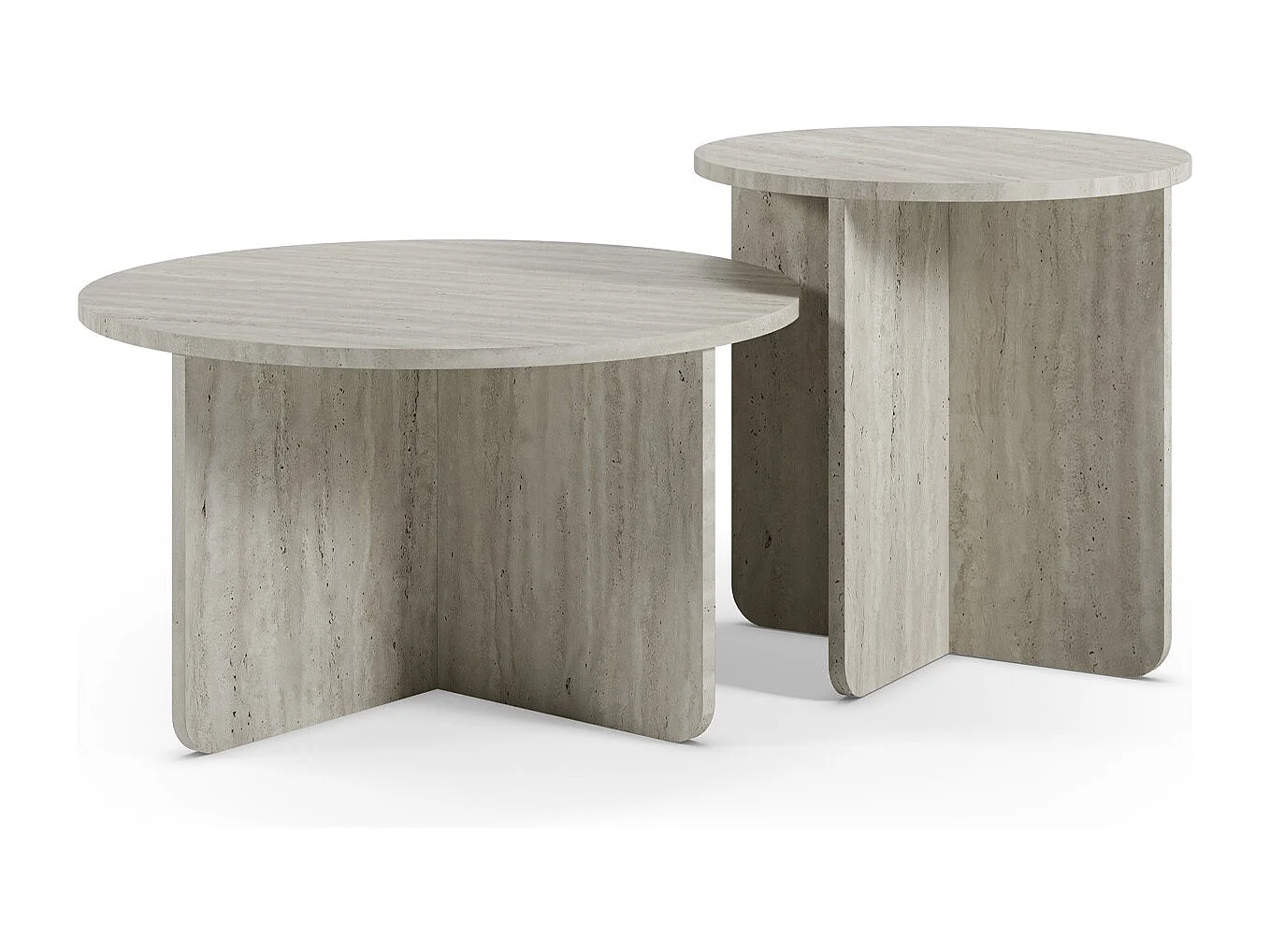 Set de 2 tables basses rondes décor travertin - Mina