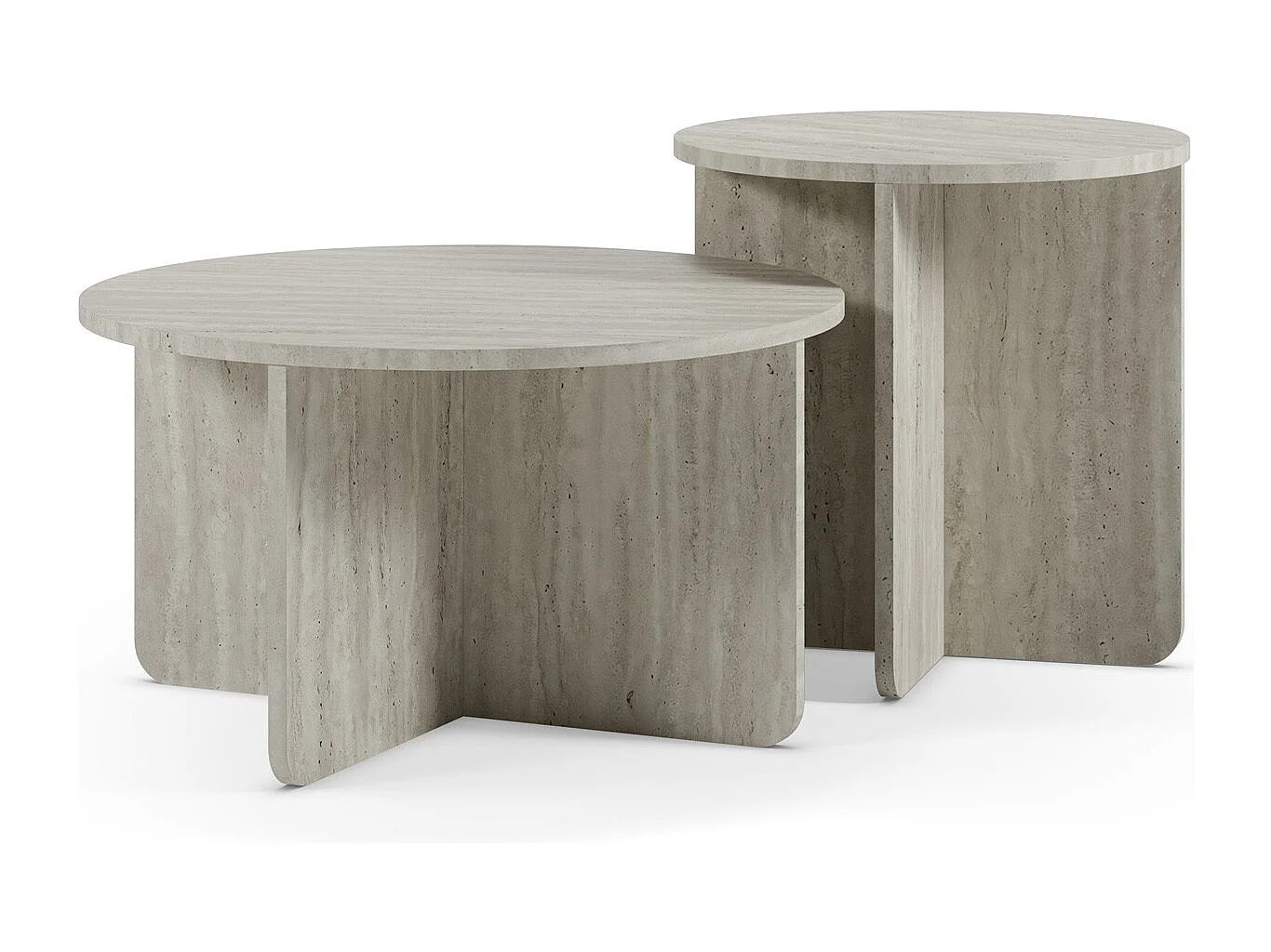 Set de 2 tables basses rondes décor travertin - Mina