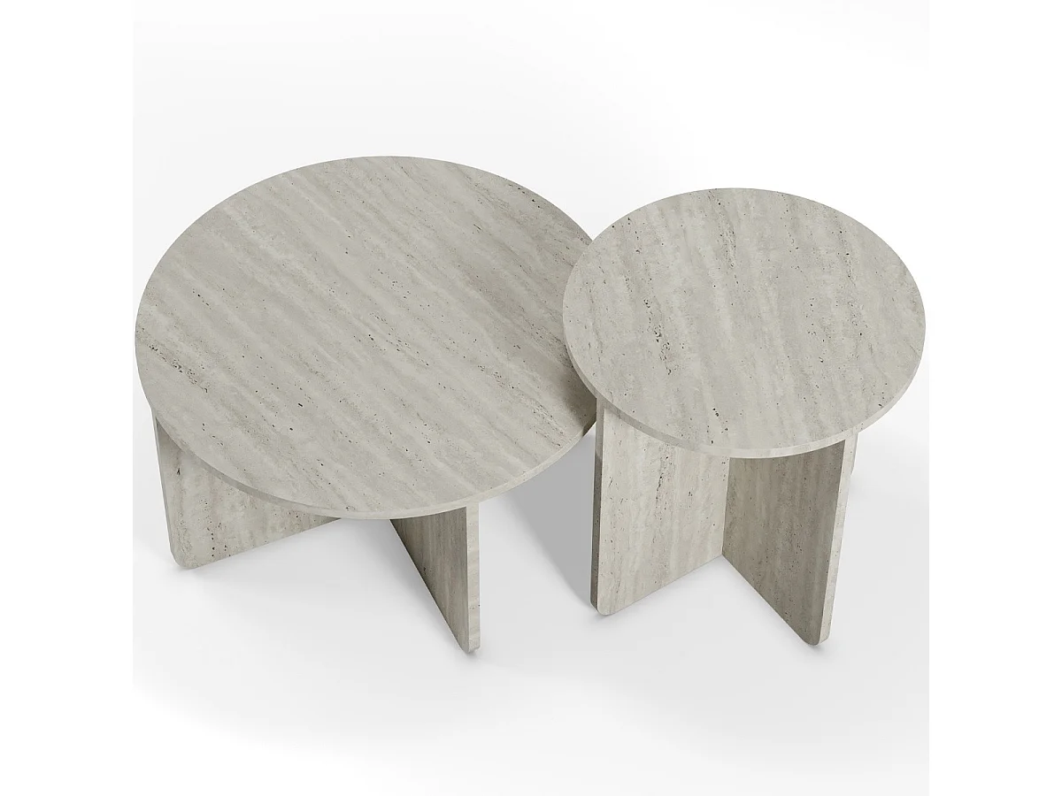 Set de 2 tables basses rondes décor travertin - Mina
