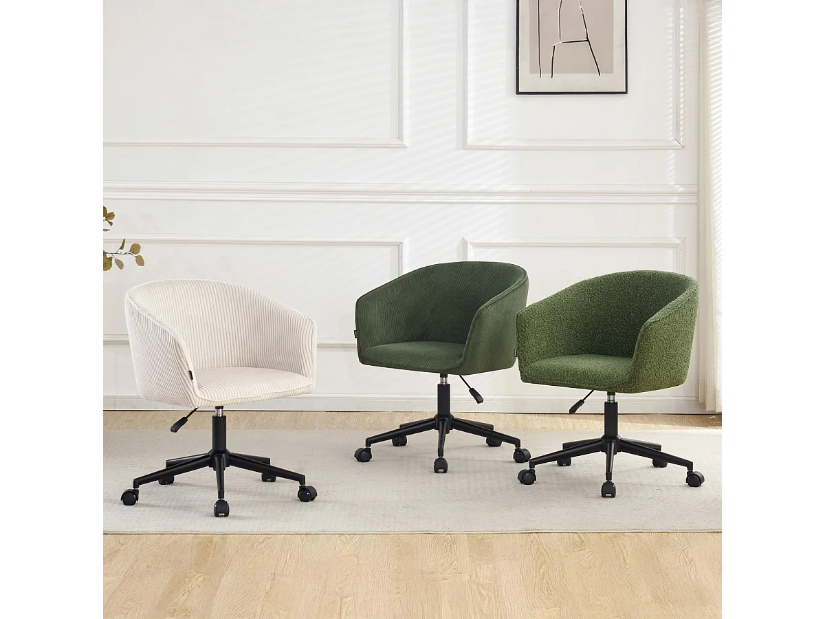 Fauteuil de bureau pivotant et réglable en hauteur en velours côtelé vert kaki - Marlo