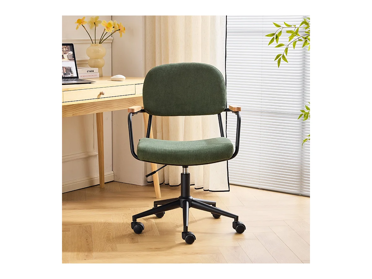 Fauteuil de bureau pivotant et réglable en hauteur en velours côtelé vert kaki - Gianni