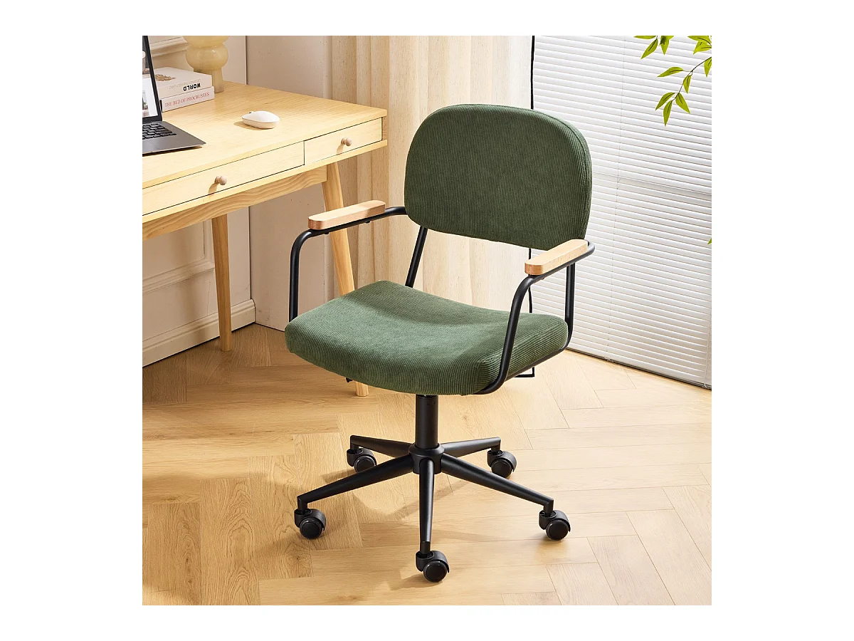 Fauteuil de bureau pivotant et réglable en hauteur en velours côtelé vert kaki - Gianni