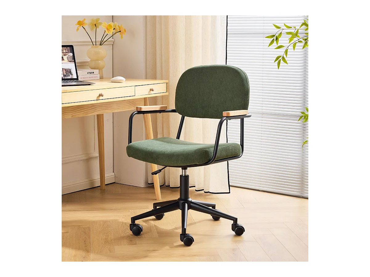 Fauteuil de bureau pivotant et réglable en hauteur en velours côtelé vert kaki - Gianni