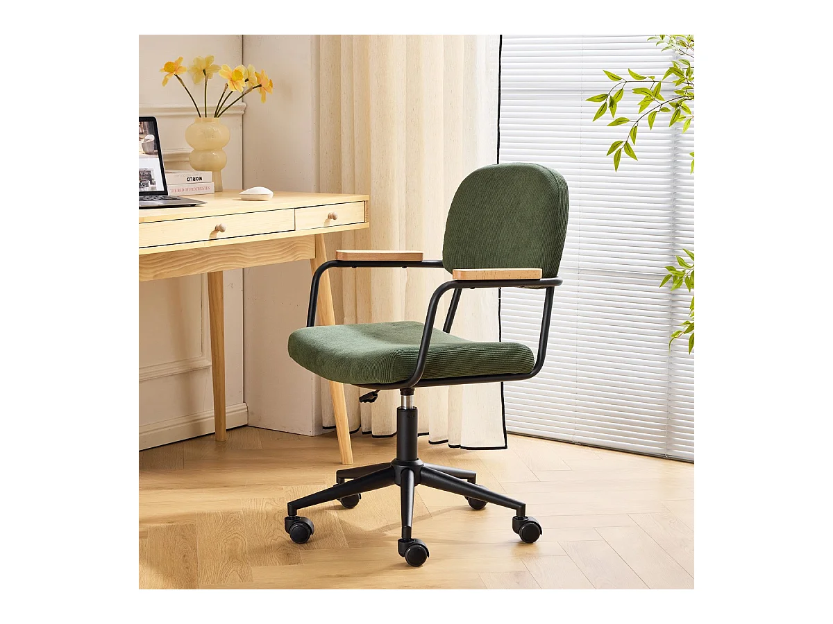 Fauteuil de bureau pivotant et réglable en hauteur en velours côtelé vert kaki - Gianni