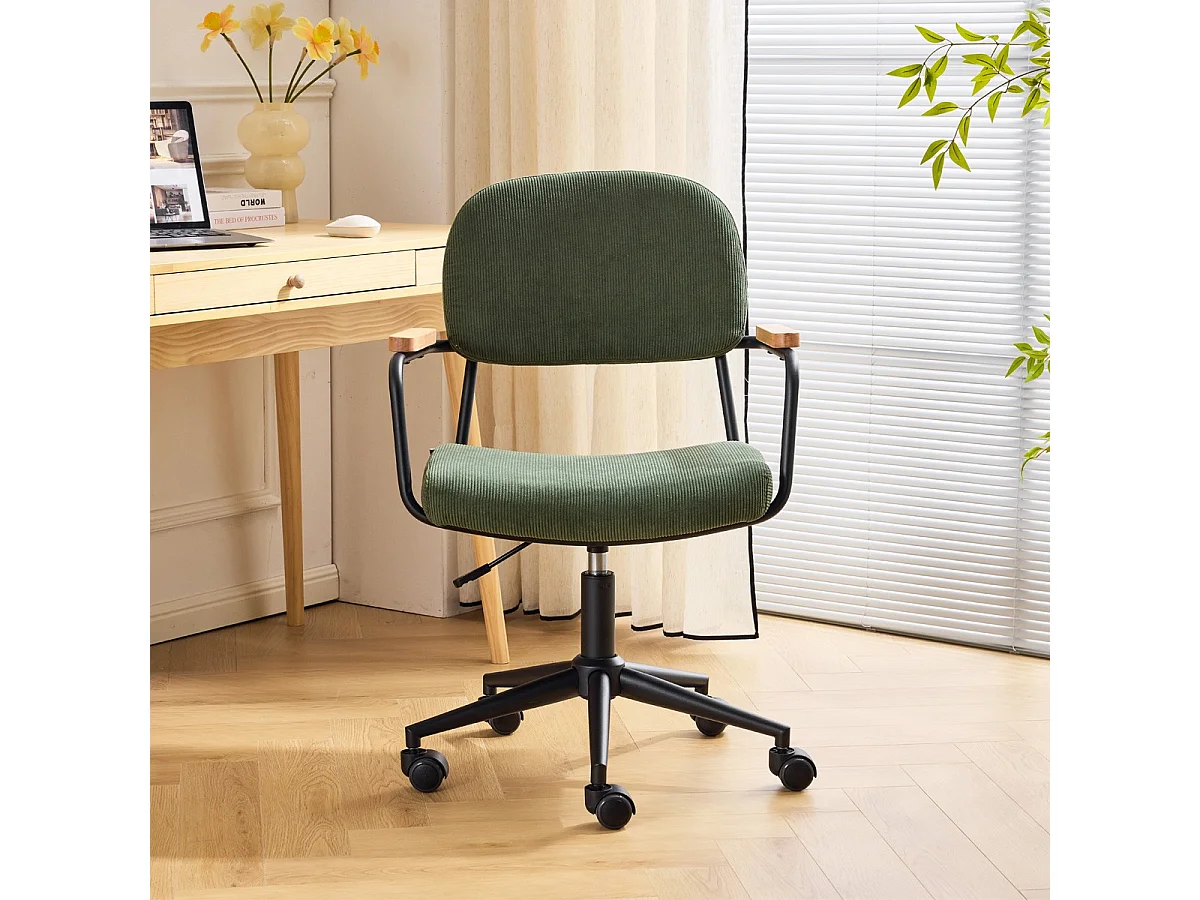 Fauteuil de bureau pivotant et réglable en hauteur en velours côtelé vert kaki - Gianni