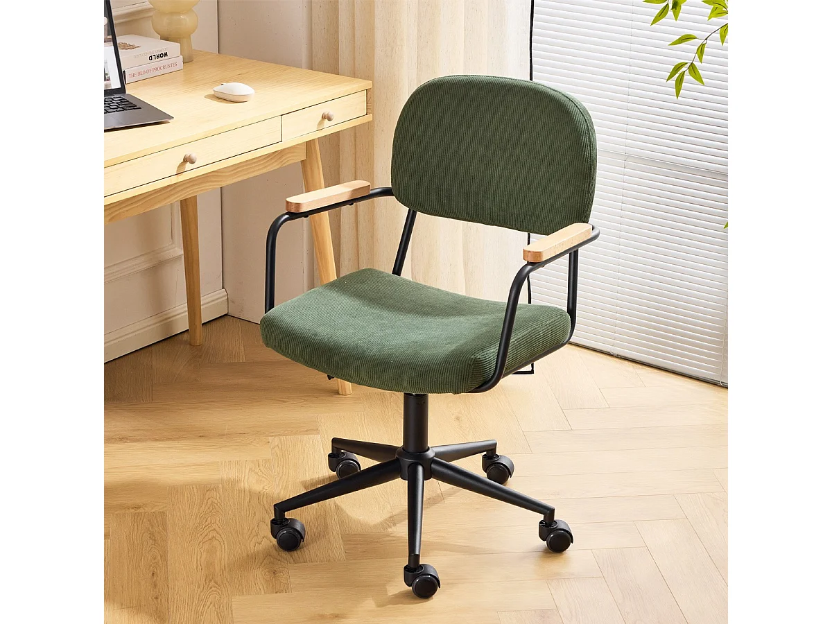Fauteuil de bureau pivotant et réglable en hauteur en velours côtelé vert kaki - Gianni