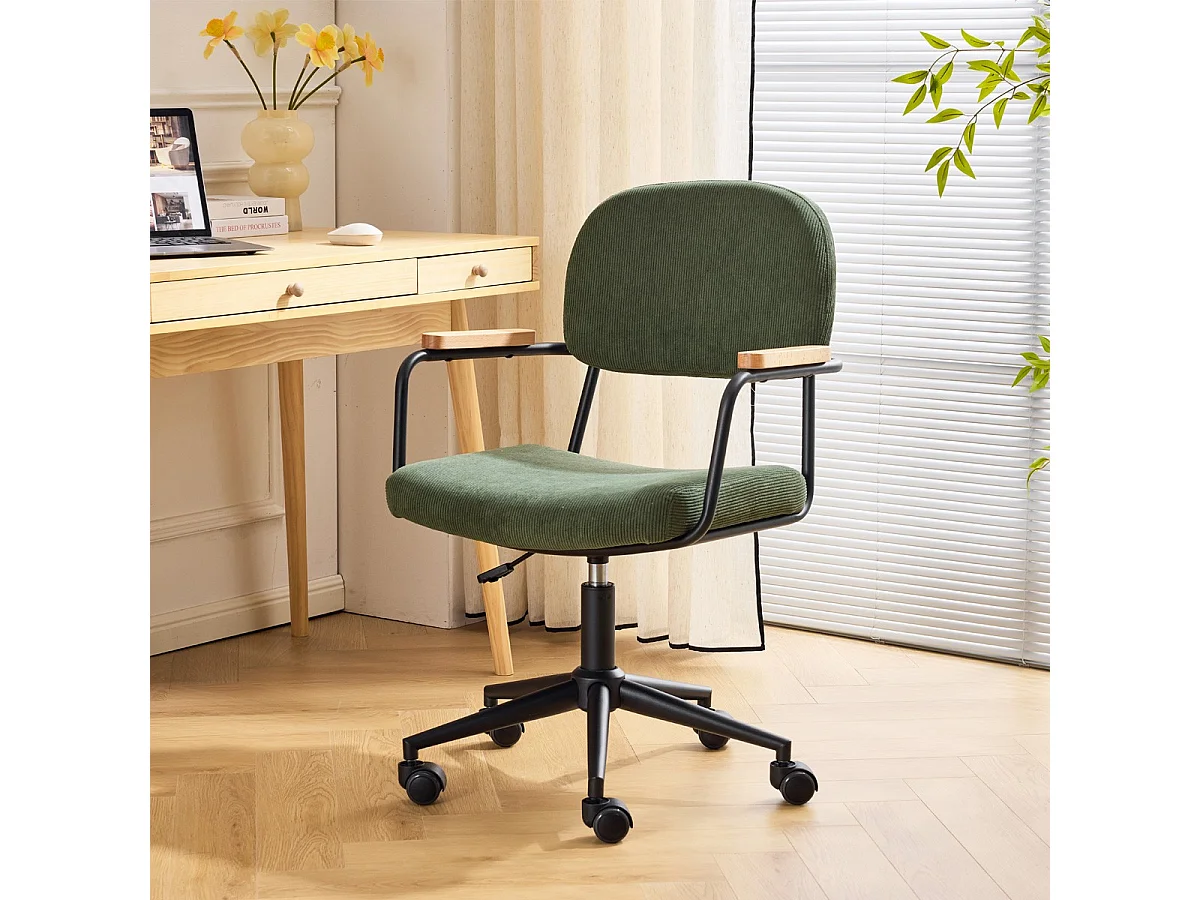 Fauteuil de bureau pivotant et réglable en hauteur en velours côtelé vert kaki - Gianni