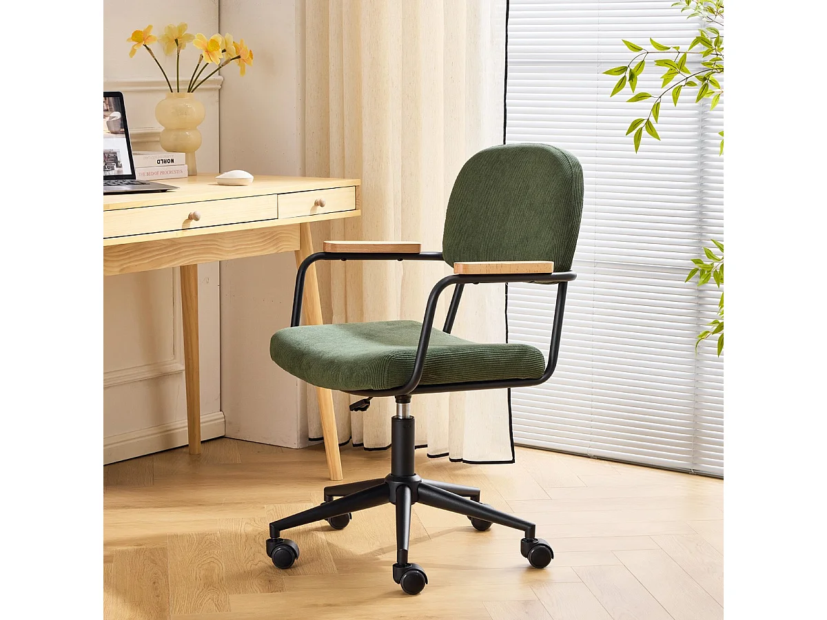 Fauteuil de bureau pivotant et réglable en hauteur en velours côtelé vert kaki - Gianni