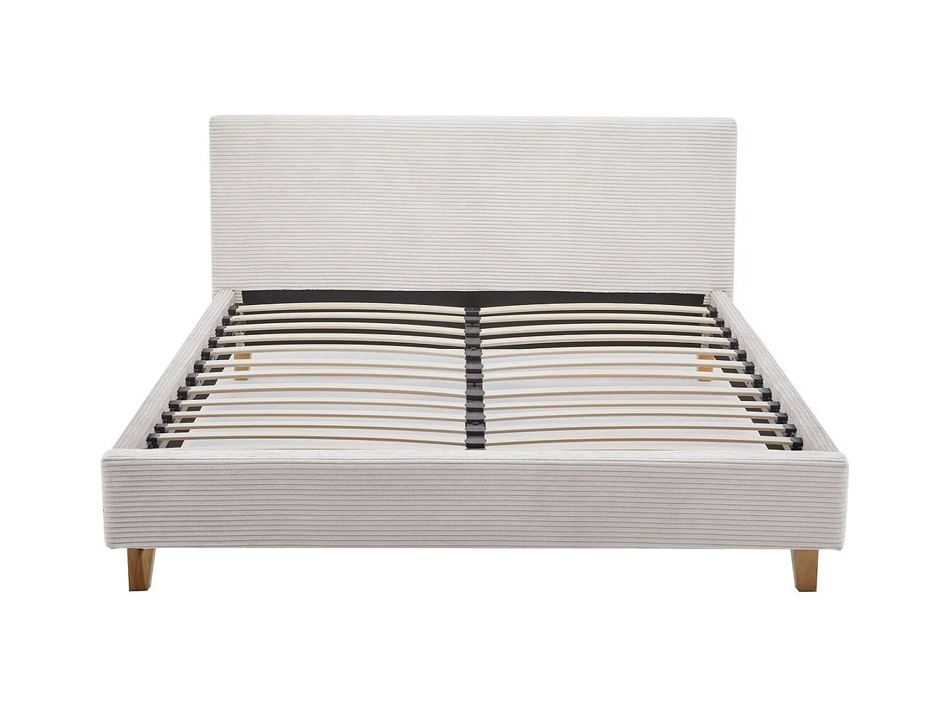 Ensemble Lit adulte 160x200cm avec tête de lit en velours côtelé beige - Milo + Matelas mémoire de forme - Memo HR