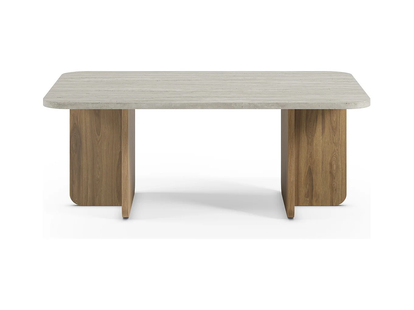 Table basse rectangulaire décor travertin et piètement couleur chêne 100 cm - Mina