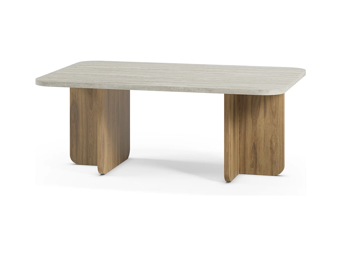 Table basse rectangulaire décor travertin et piètement couleur chêne 100 cm - Mina