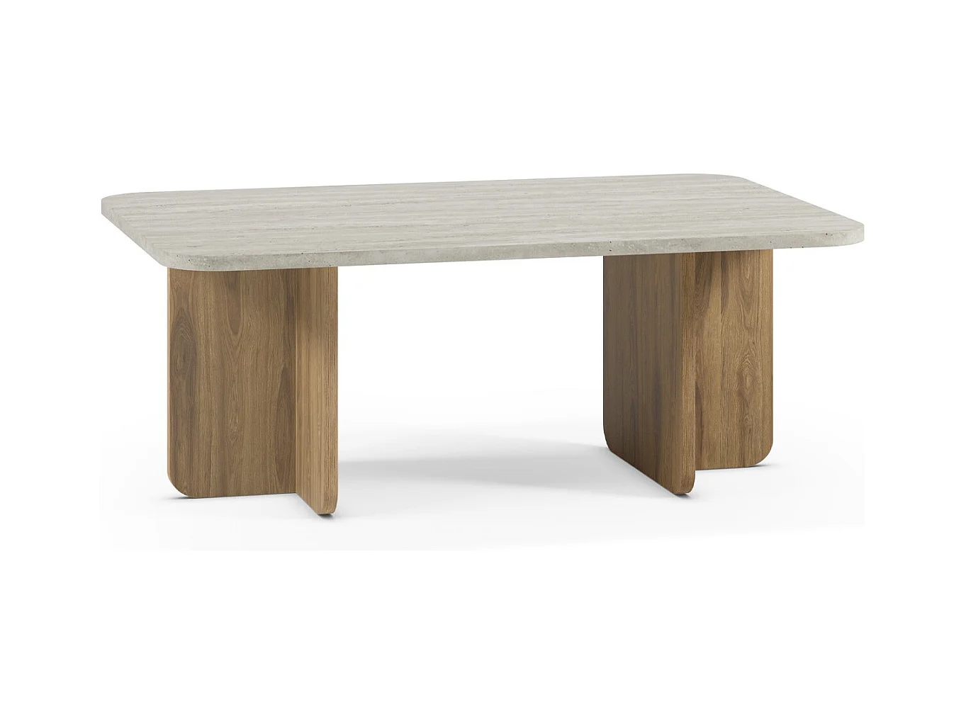 Table basse rectangulaire décor travertin et piètement couleur chêne 100 cm - Mina