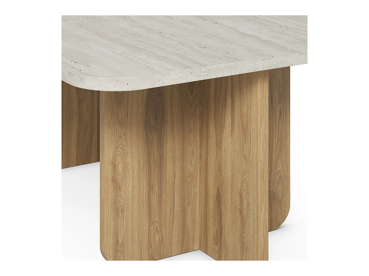 Table basse rectangulaire décor travertin et piètement couleur chêne 100 cm - Mina