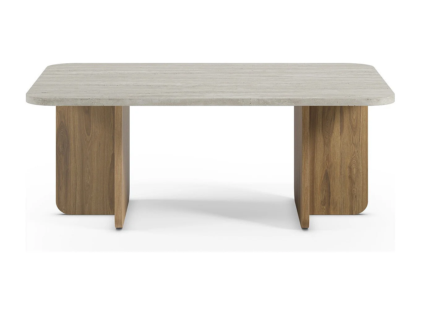 Table basse rectangulaire décor travertin et piètement couleur chêne 100 cm - Mina