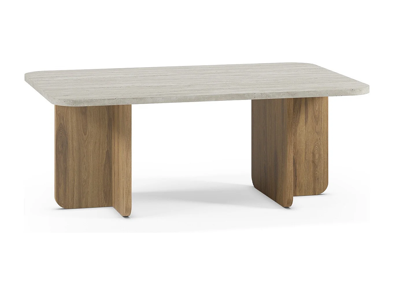 Table basse rectangulaire décor travertin et piètement couleur chêne 100 cm - Mina