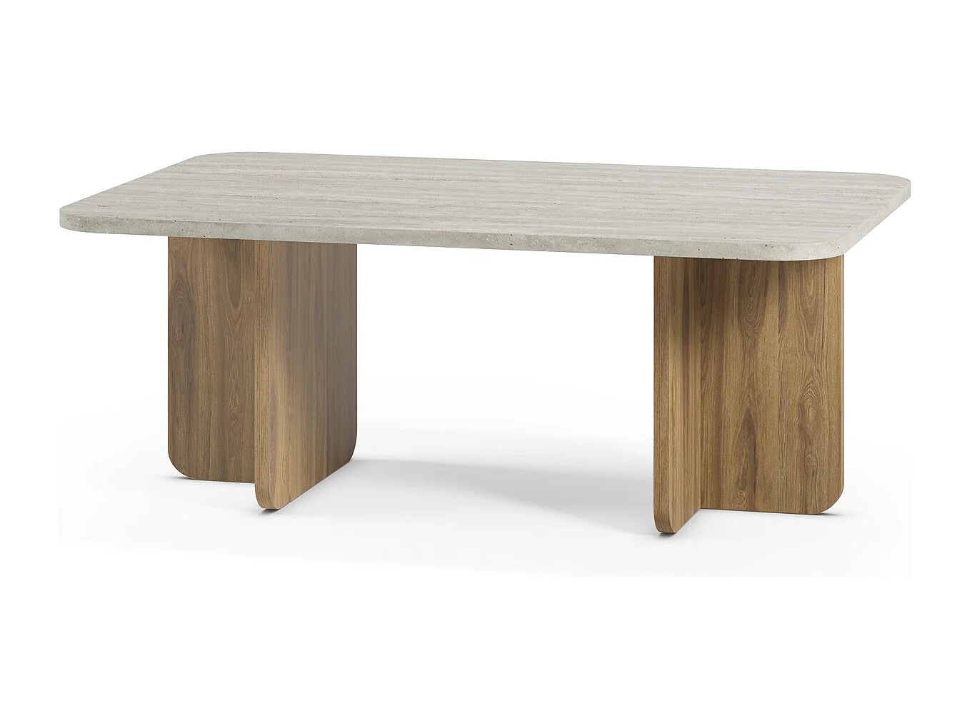 Table basse rectangulaire décor travertin et piètement couleur chêne 100 cm - Mina