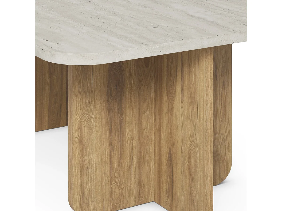 Table basse rectangulaire décor travertin et piètement couleur chêne 100 cm - Mina