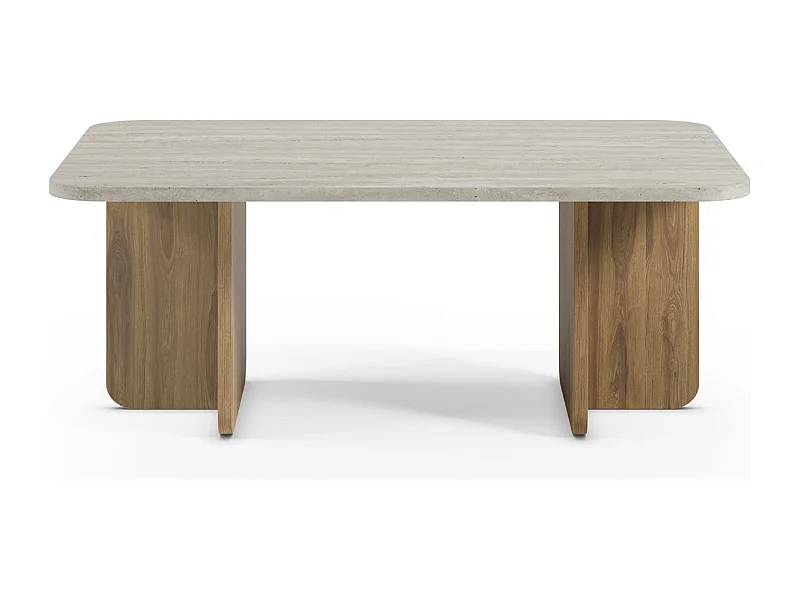 Table basse rectangulaire décor travertin et piètement couleur chêne 100 cm - Mina