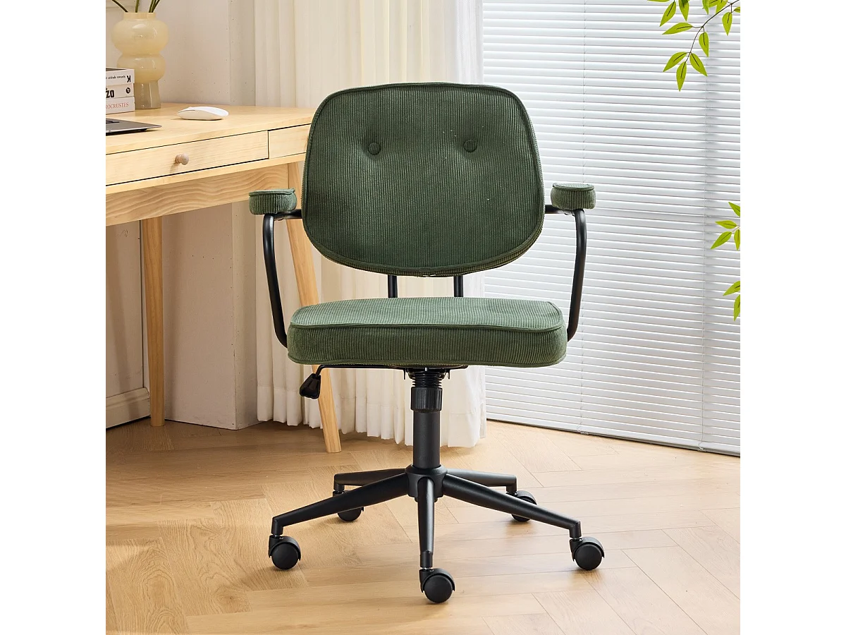 Fauteuil de bureau pivotant et réglable en hauteur en velours côtelé vert kaki - Ann