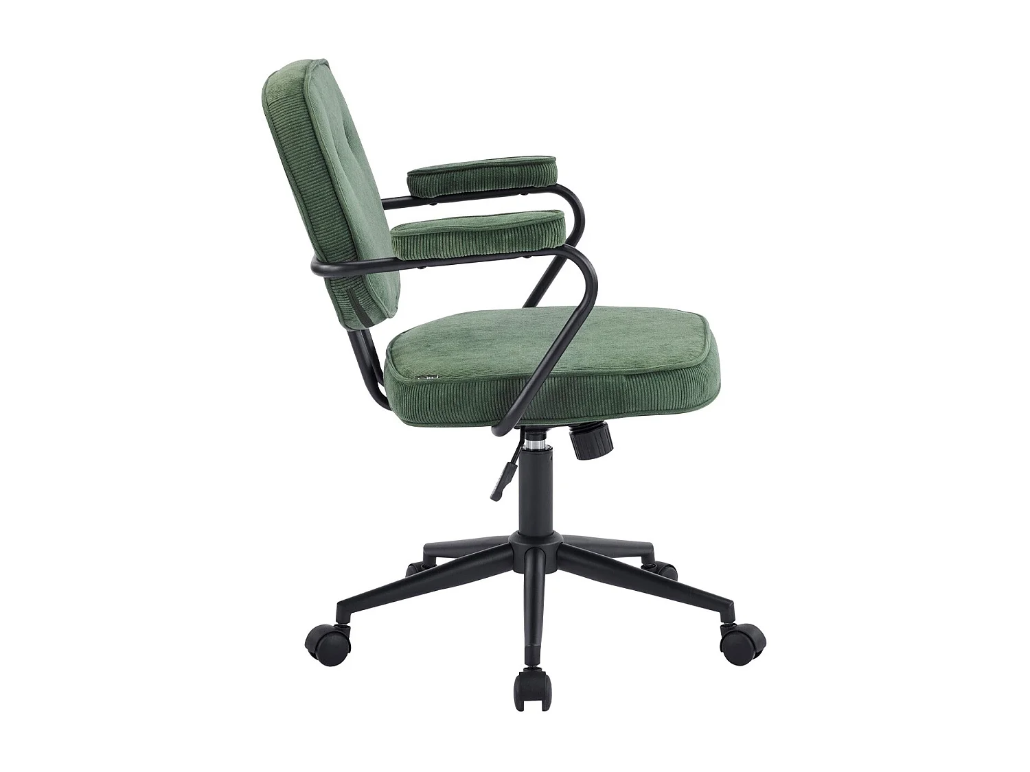 Fauteuil de bureau pivotant et réglable en hauteur en velours côtelé vert kaki - Ann