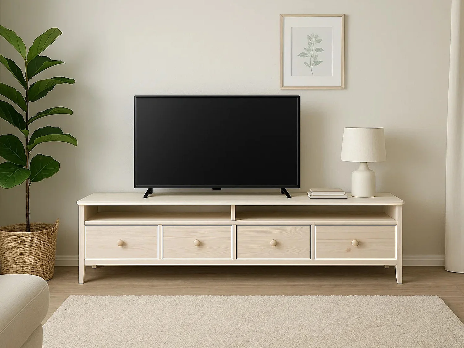 Szafka RTV drewniana 180 cm Colorado z 4 szufladami, kolor bielony