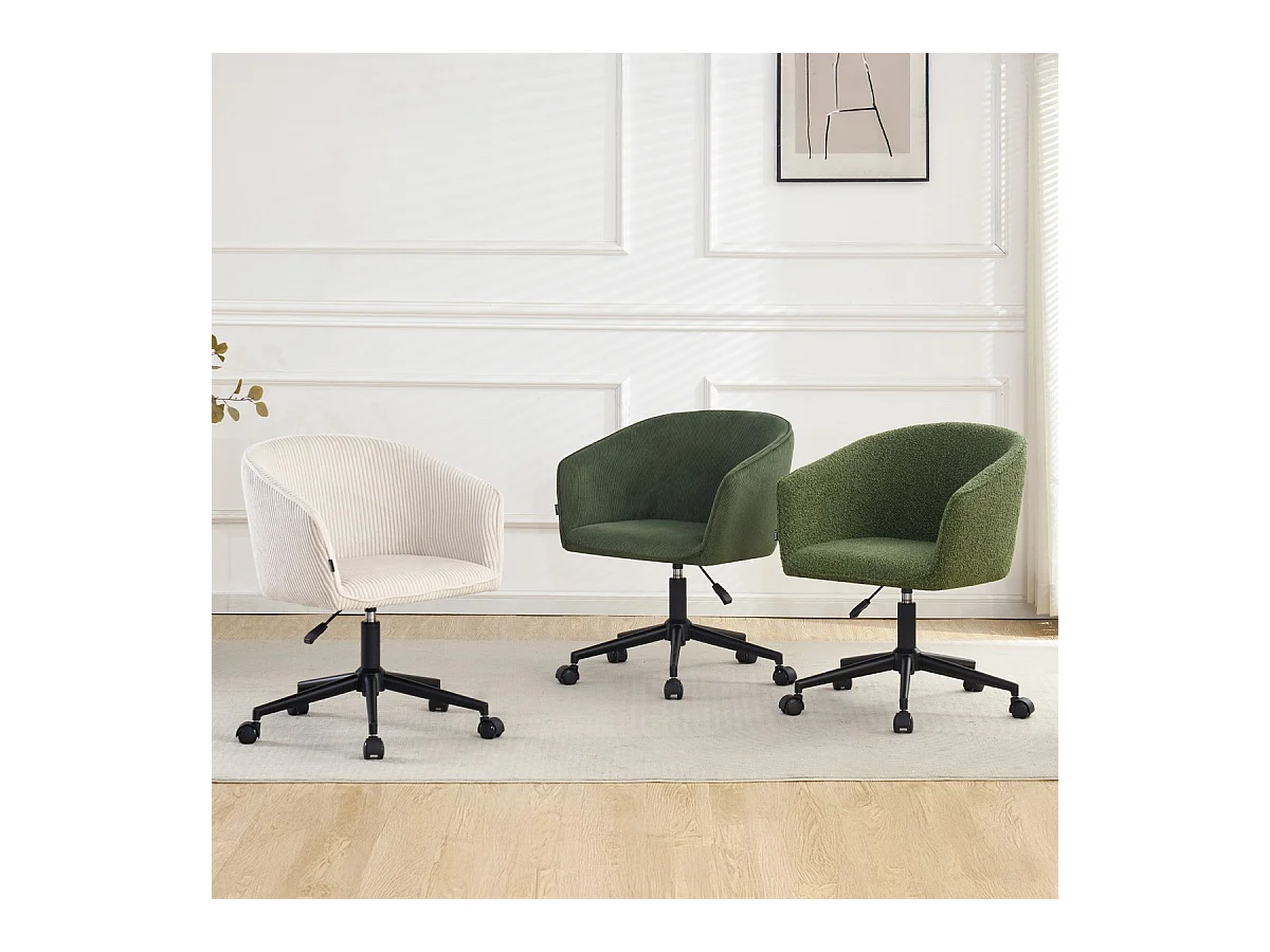 Fauteuil de bureau pivotant et réglable en hauteur en velours côtelé beige - Marlo