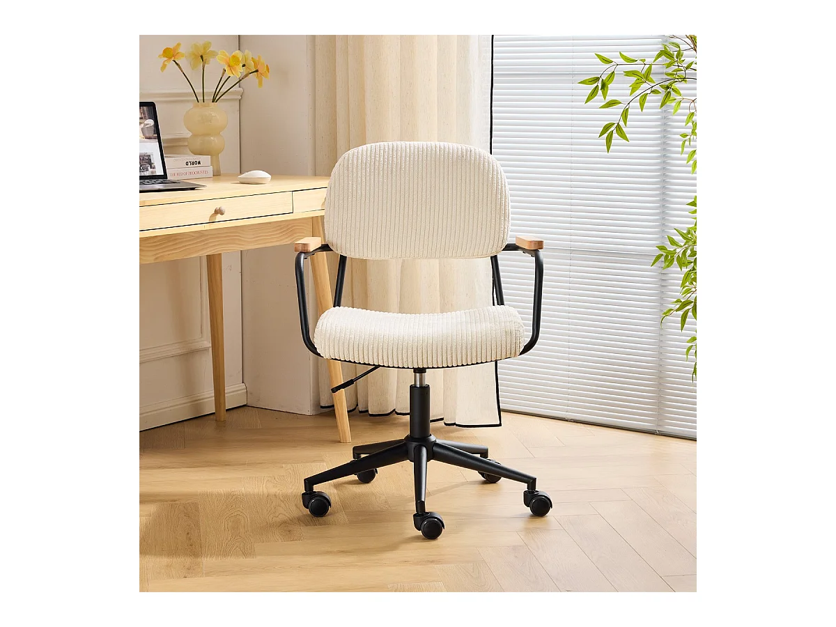 Fauteuil de bureau pivotant et réglable en hauteur en velours côtelé beige - Gianni