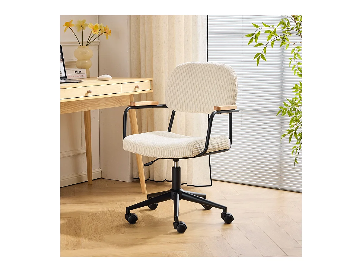 Fauteuil de bureau pivotant et réglable en hauteur en velours côtelé beige - Gianni