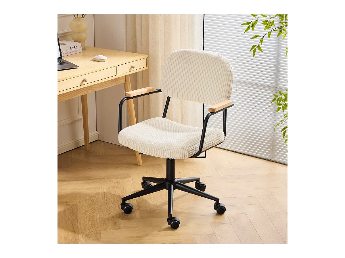 Fauteuil de bureau pivotant et réglable en hauteur en velours côtelé beige - Gianni