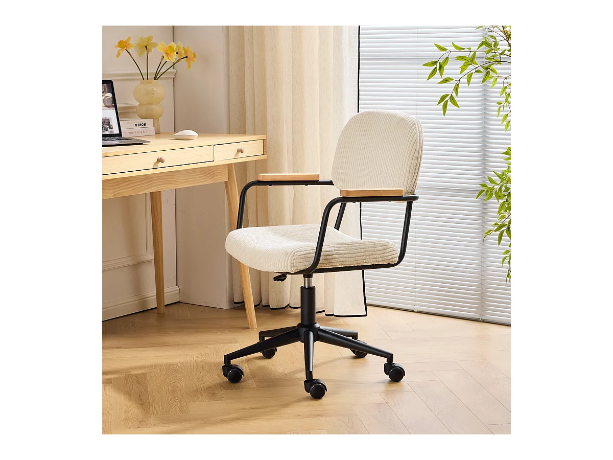 Fauteuil de bureau pivotant et réglable en hauteur en velours côtelé beige - Gianni