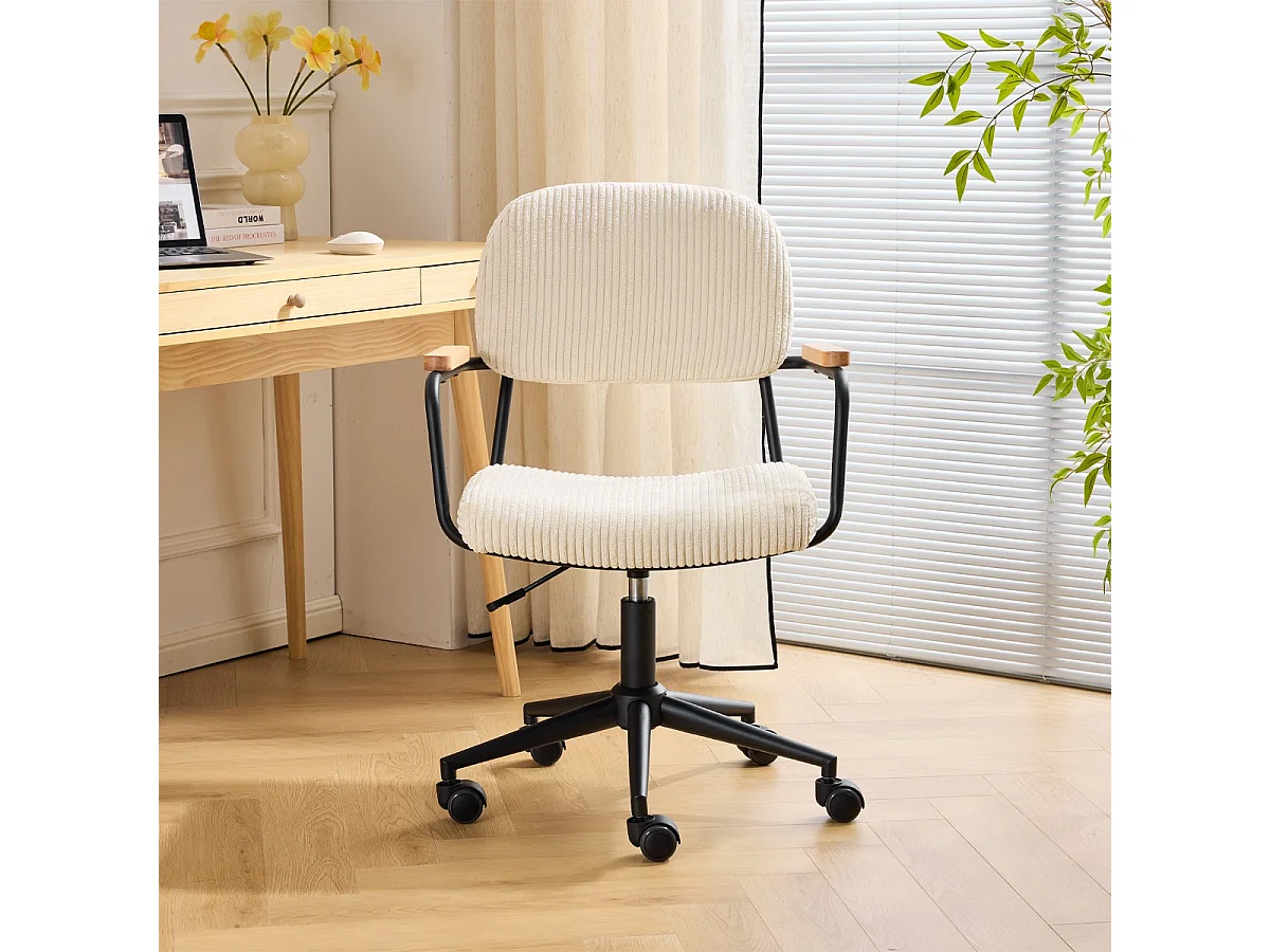 Fauteuil de bureau pivotant et réglable en hauteur en velours côtelé beige - Gianni