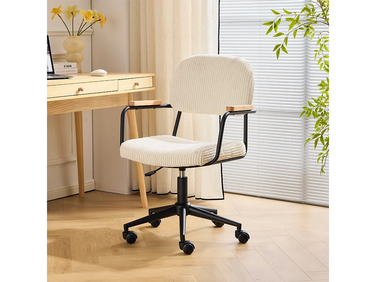 Fauteuil de bureau pivotant et réglable en hauteur en velours côtelé beige - Gianni