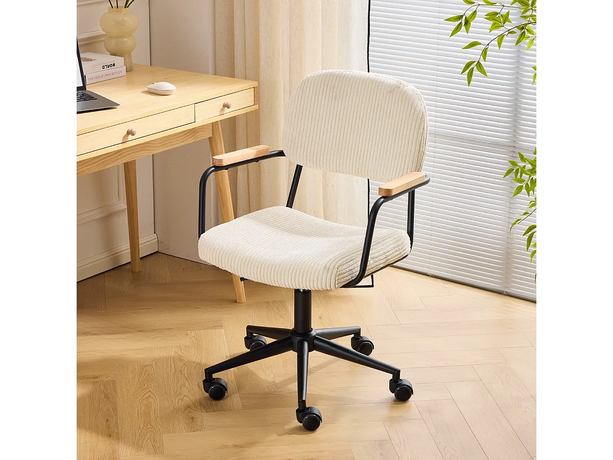 Fauteuil de bureau pivotant et réglable en hauteur en velours côtelé beige - Gianni