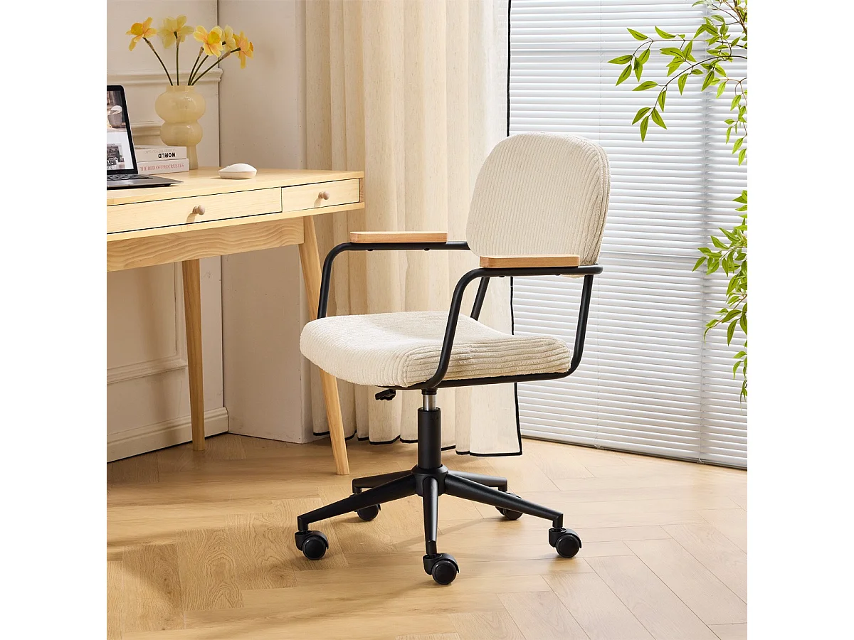 Fauteuil de bureau pivotant et réglable en hauteur en velours côtelé beige - Gianni