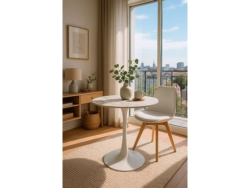 Estilo Nórdico - Mesa Kolio 80 cm Mármol - Blanco