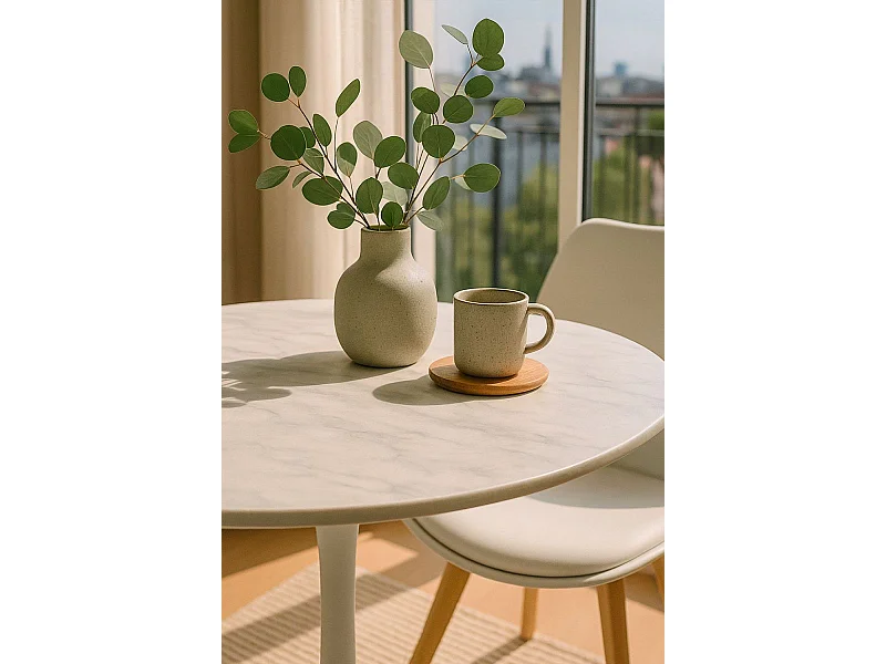 Estilo Nórdico - Mesa Kolio 80 cm Mármol - Blanco