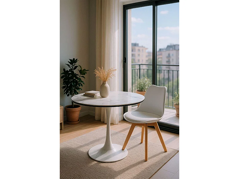 Mesas Comedor - Mesa Kolio 90 cm Mármol - Blanco